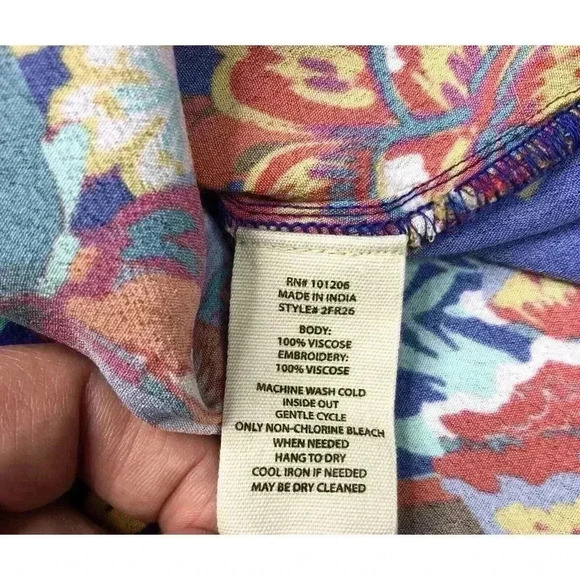 Soft Surroundings Button Down Shirt Long Sleeves Bright Colors Embroidered Sz M - Picture 6 of 8